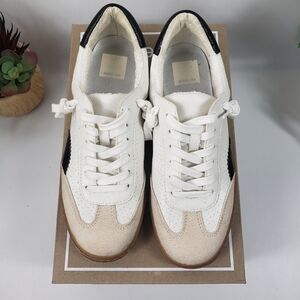 Dolce Vita White Black Leather Taupe Suede Stella Nadia Sneaker sz 7.5